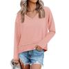 Women's Fashion V-Neck Casual Loose Fit T-Shirt Color Block Top for Everyday Wear