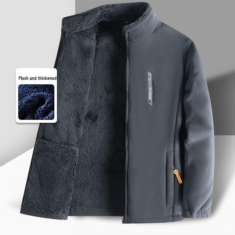 Men's Extra Thick Polar Fleece Jacket – Stand Collar Casual Winter Coat