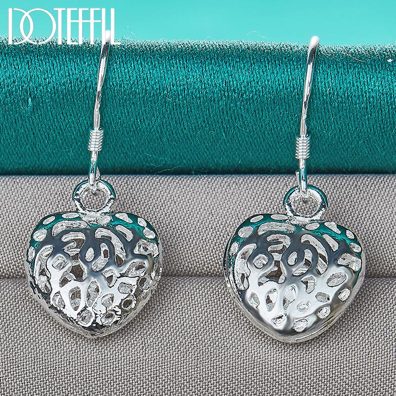 Heart Pendant Earrings Silver Fashion Jewelry