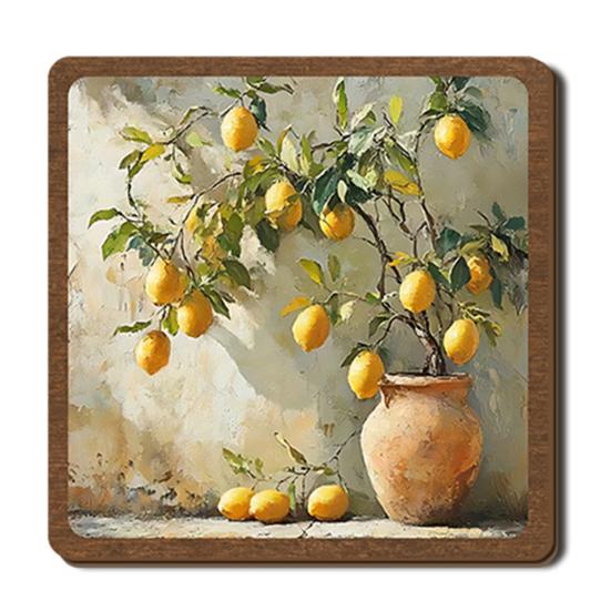 Masaüstü Natürmort Resim Vintage Limon Yağlı Boya Ahşap Tabela, Pastoral Çiftlik Evi Dekoratif Plaka Şifalı Ev İç Mekan Süsü ile