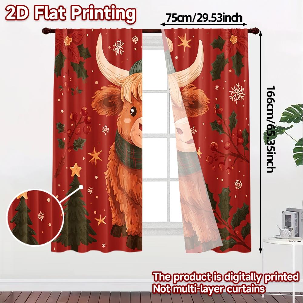 Flat Printing Jit Curtains Without Rod Festive Calf Popular Curtain Fabric Durable Polyester Decorations Set Of 2 Made