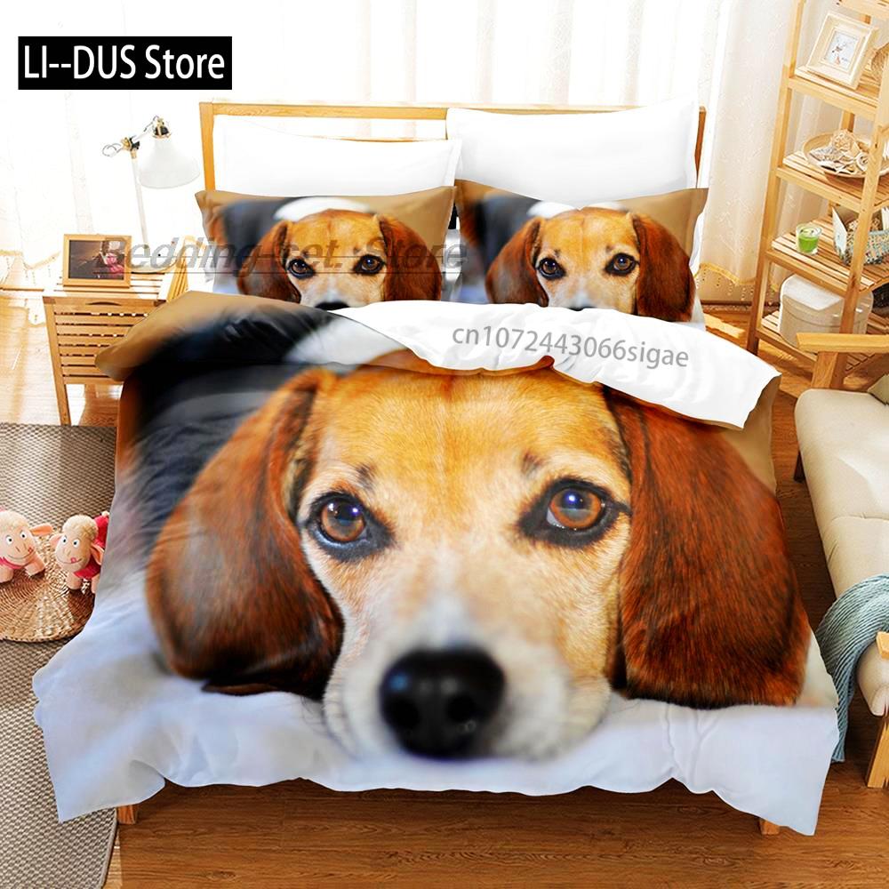 Niedliches Hunde-Bettwäsche-Set Einzelbett Twin Full Queen King Size Bett-Set Aldult Kinderzimmer Bettbezug-Sets 3D-Druck Anime Bettlaken-Set