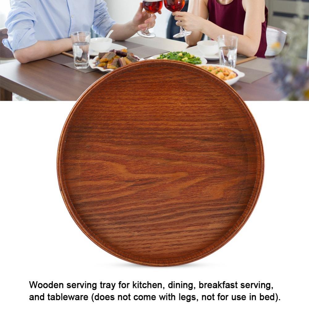

Brown Wooden Plate Solid Wood Tea Tray Coffee Serving Drink Platter Restaurant 21cm