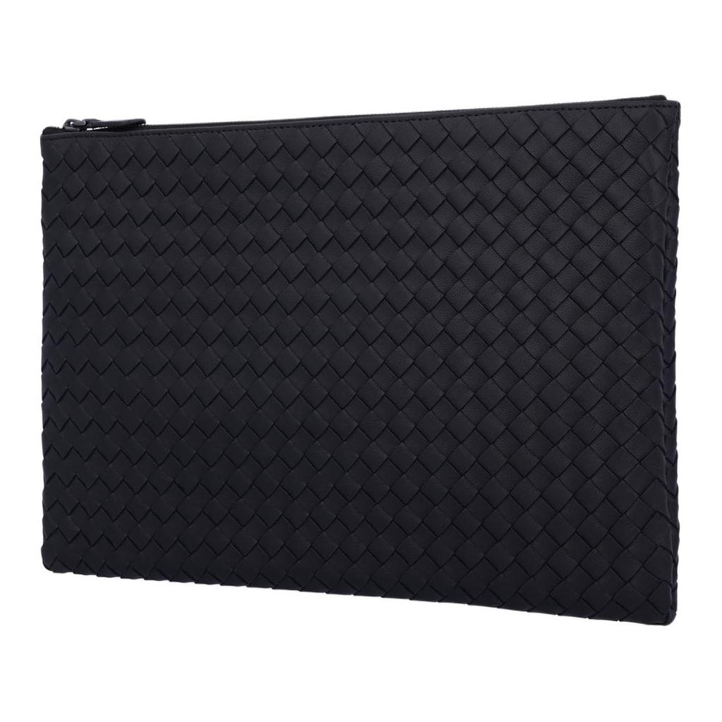 Bottega Veneta Intrecciato Classic Woven Design Zip Closure Lambskin Clutch Women Clutch Black 522430V3UN11275