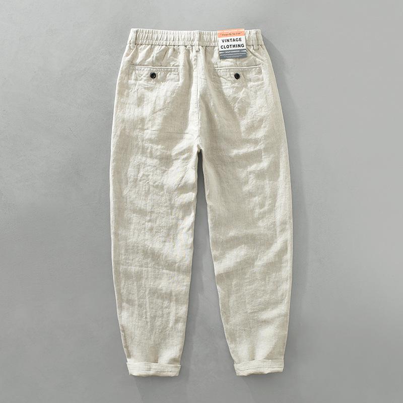 Men's Linen Drawstring Elastic Waist Long Pants - Casual, Loose, Breathable Beachwear