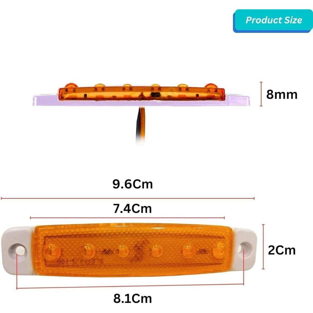 2 PCS 6 LED Side Marker Lights 12V Clearance Indicator Lamps for Truck Trailer RV Boat Bus Rear Side Marker LED with High Visibility Lens (Amber, LED)