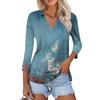 Women's Summer Fashion Casual Printed V-Neck Seven Sleeve Shirt Top