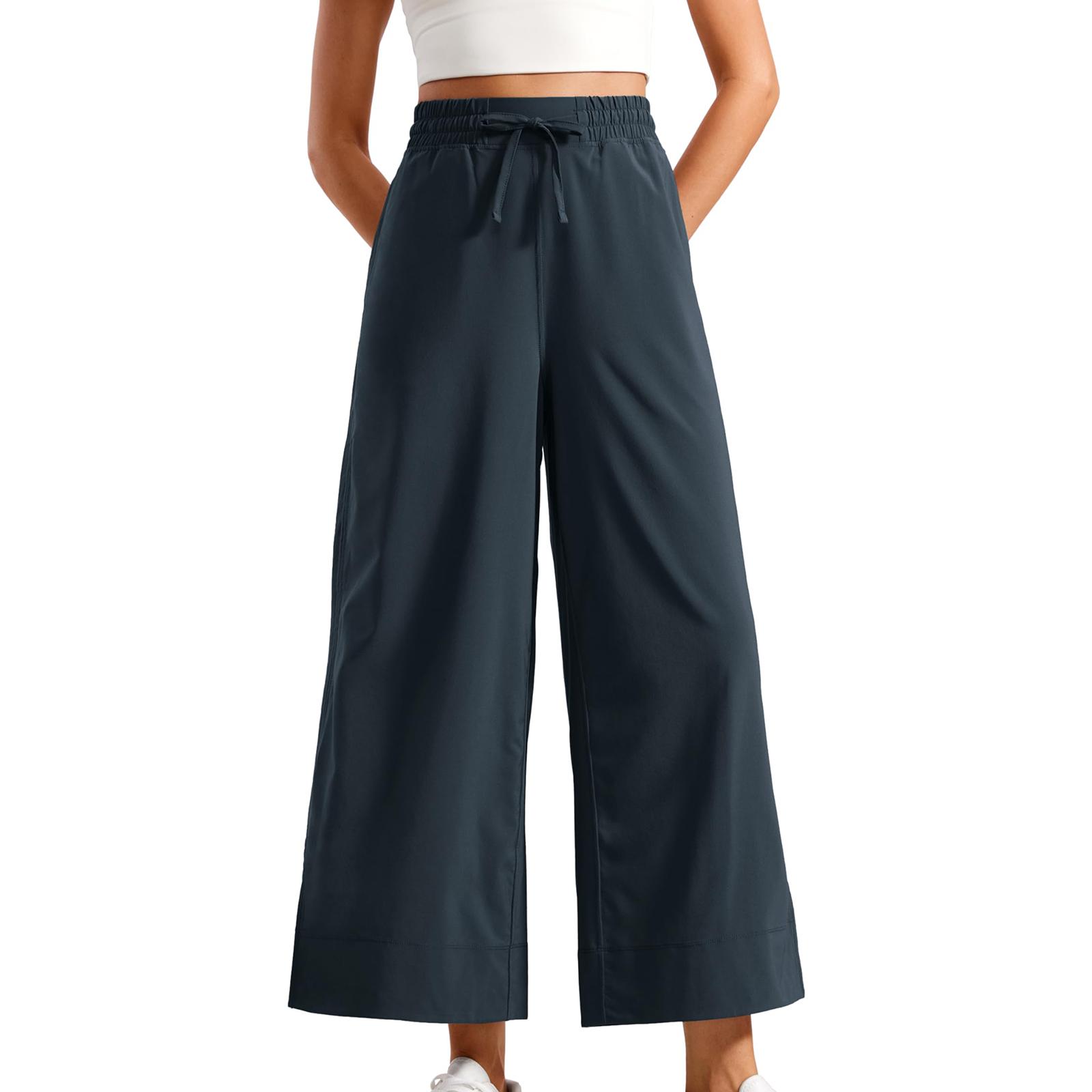 

Women s Fashionable Loose-Fit Solid-Colour Wide-Leg Trousers High-Waisted Casual Sports Trousers M Темно-синій