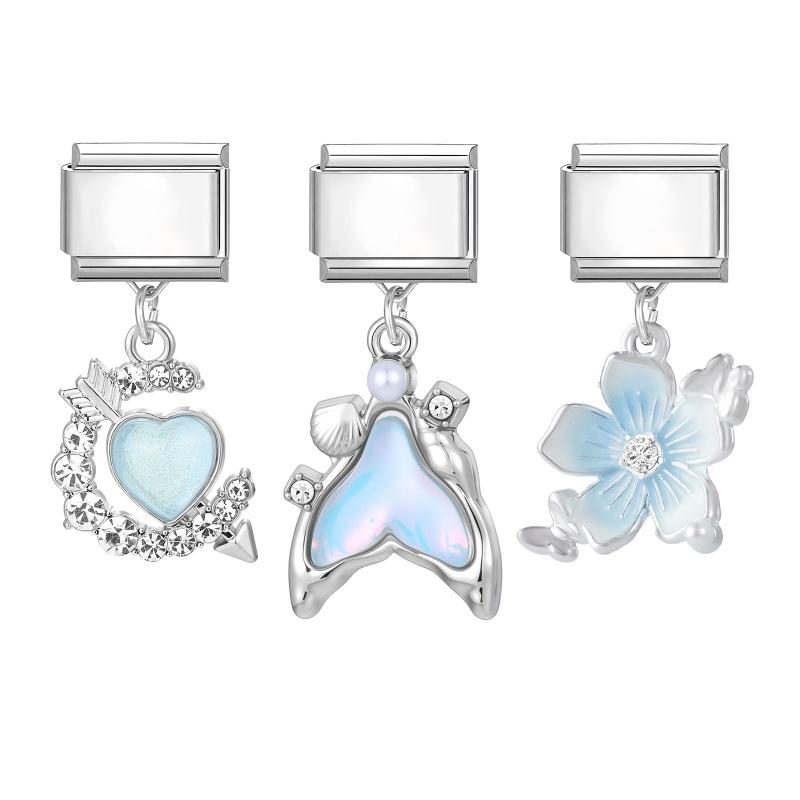 3Pcs/Set Brilliant Butterfly Moon Cherry Flowers Pendant Italian Charm Links Fit 9mm Stainless Steel Bracelet DIY Making Gift