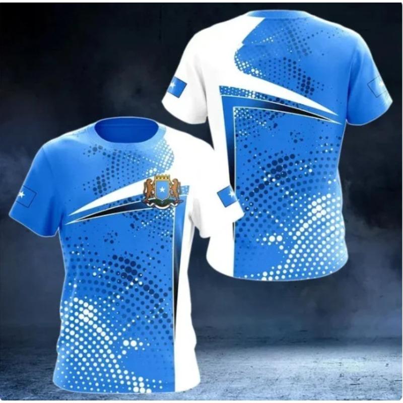 Kinder-T-Shirts für den Sommer, Rundhalsausschnitt, 3D-Muster mit somalischem Flaggenemblem, bedruckt, modisch, lässig, kurzärmelig, für Kinder und Jungen