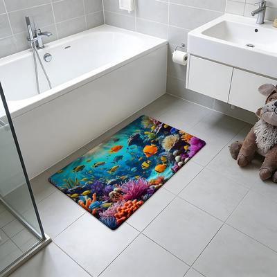 Tapis de sol poisson corail C à la mode Tapis de sol absorbant Tapis d'entrée antidérapant pour salles de bains, toilettes et WC