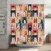 Vintage Style Cat Pattern Shower Curtain Modern Bathroom Decor Waterproof Fabric Wall Hanging Various Colors Available