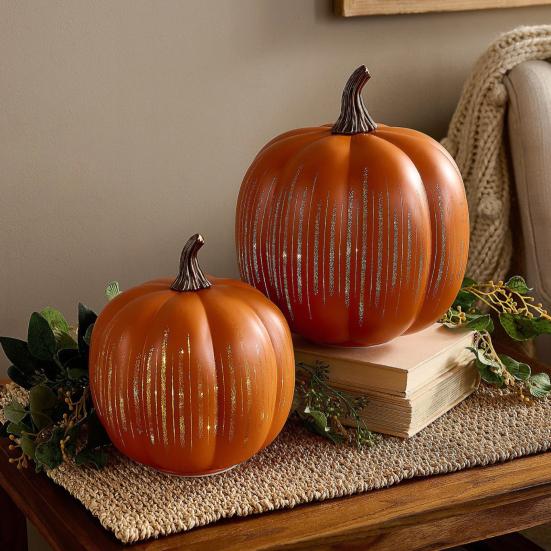 Twinkle Pumpkin Night Light with Timer Halloween Glass Starry Night Lamps Auto-Off LED Fall Decoration for Tabletop Mantel