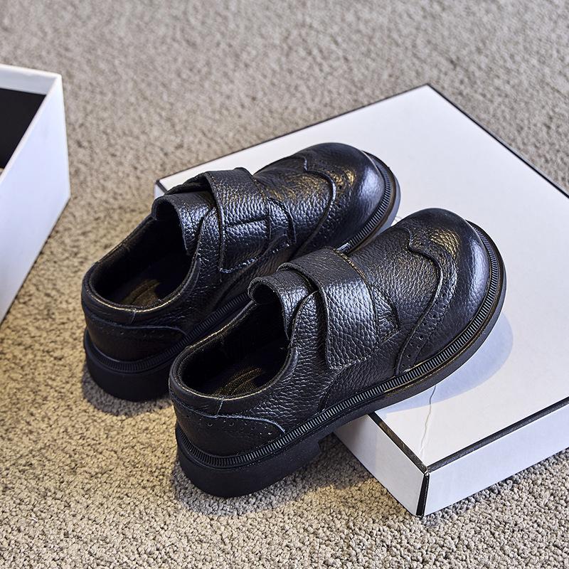 Retro Fashion Leather Children's Leather Shoes Soft Sole Boys Black British Style Performance Shoes