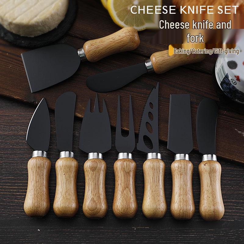 Rubber Wood & Stainless Steel Cheese Knife Set with Butter Spreader and Table Knife