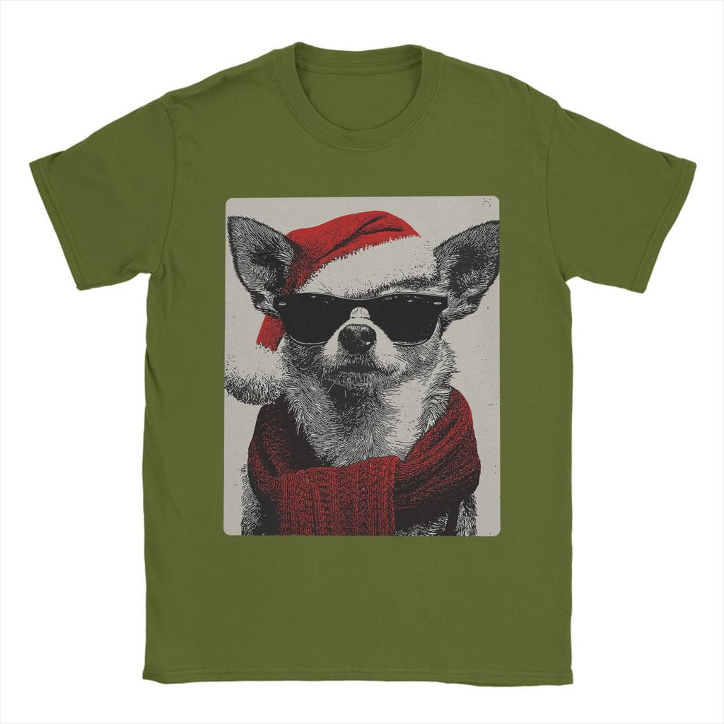 Vánoční čivava se slunečními brýlemi a čepicí Santa Clause, vtipné psí tričko pro muže, úžasná trička, prodyšné tričko, nadměrné oblečení