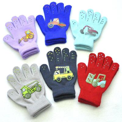 Outdoor 5-11Y Children Knitted Gloves Cute Winter New Students Cars Warm Full Finger Mittens Outdoor Kids Cycling Skiing Gloves