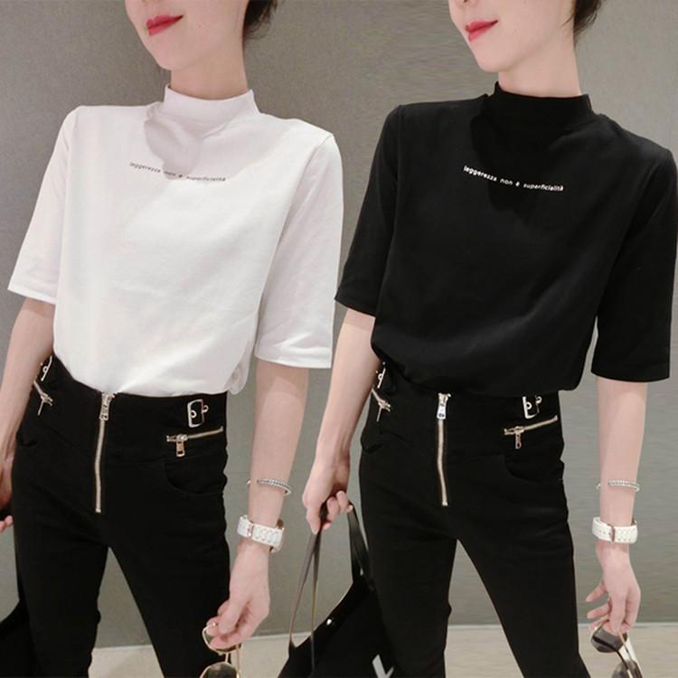 

Белая базовая рубашка со средними рукавами, модная женская футболка с полувысоким воротом 2XL белый