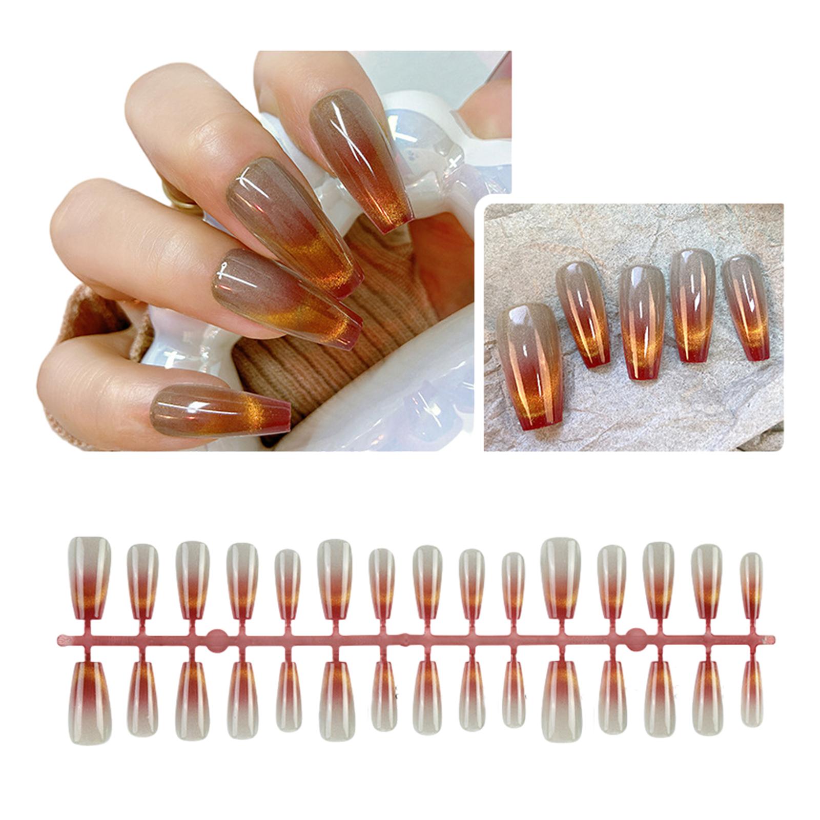 

30 шт. глянцевых накладных ногтей, длинные накладные ногти с градиентом, накладные ногти с эффектом кошачьего глаза, накладные ногти с блестками, акриловые ногти 9