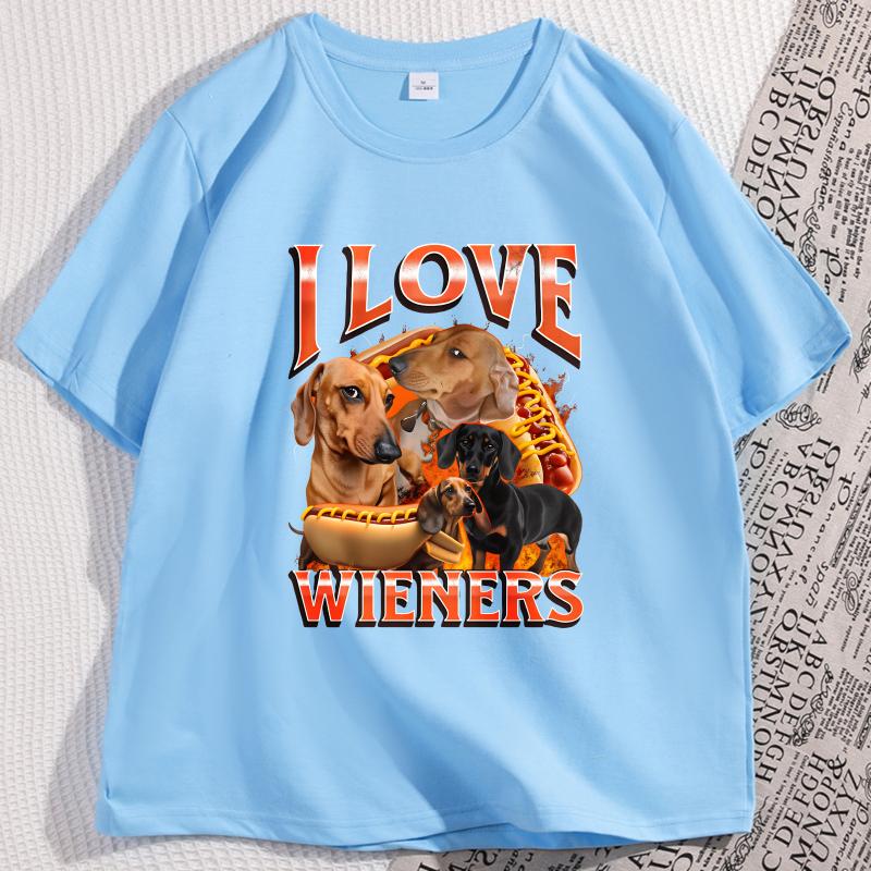 Lieber mit meinem Wiener spielen Grafik T-Shirts Lustiges Dackel Hundet-Shirt Gedrucktes Baumwoll Kurzarm Rundhals T-Shirts