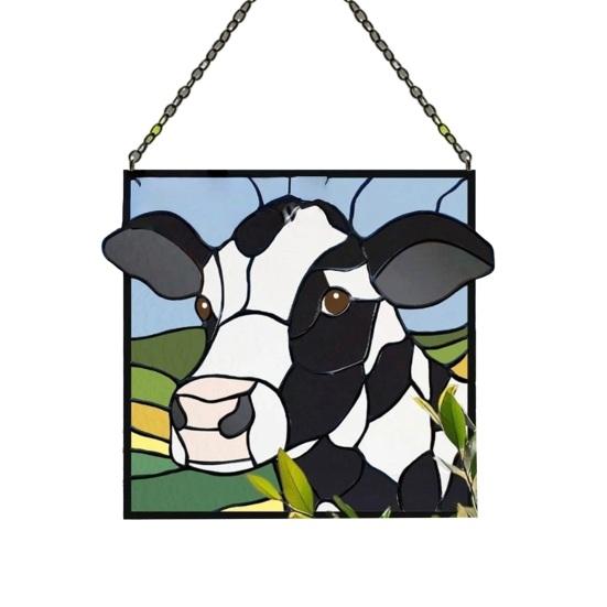 

Ручная работа Черно-белый Коровьи Светорассеиватели Витражный Стиль Подвесная Панель на Окно 2D Акриловое Украшение Корова для Окна Фермерского Дома Декор Стены Подарок для 15cm B