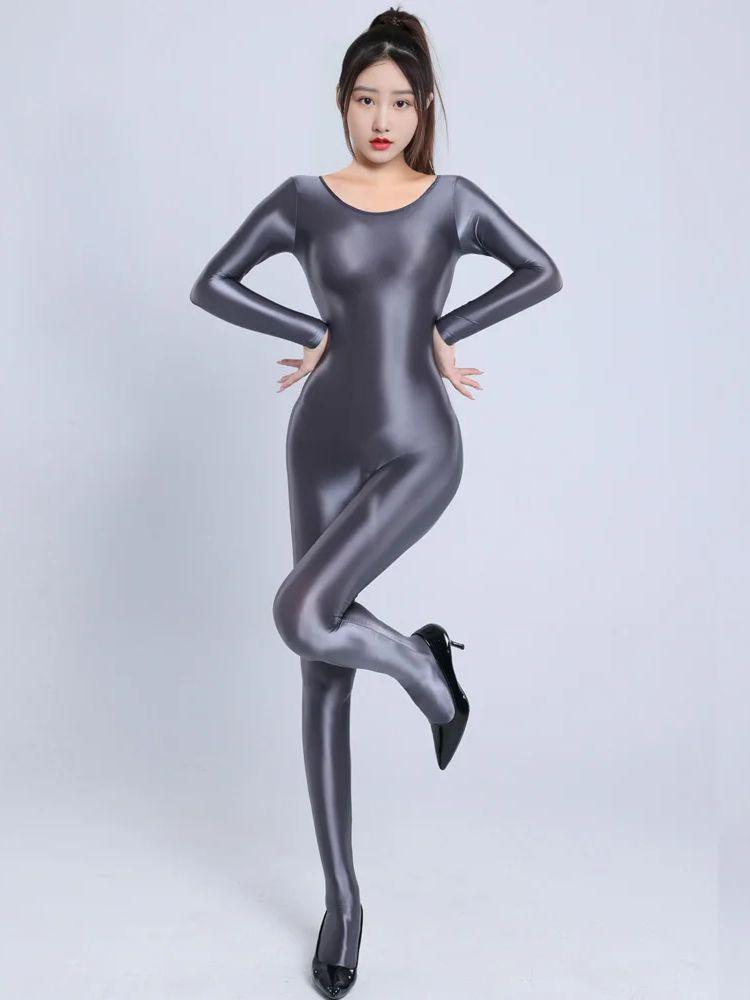 M Xl Unisex No Seam Upper Body Gleaming Bodystocking Catsuit Close Open Gusset Style Jumpsuit Pantyhose Alluring Leotard Conjoined Jumpsuit Unitard