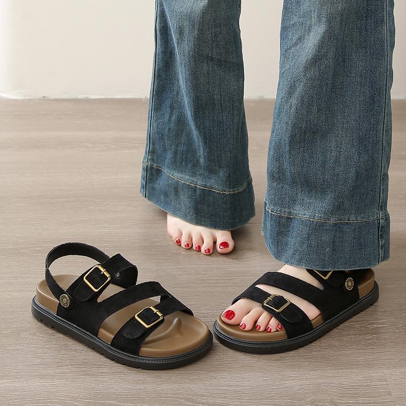 

Metal Buckle Mule Sandals Women Summer 2025 Comfortable Flat Heels Cork Sandals Woman Plus Size Non Slip Casual Beach Shoes 35 чёрный