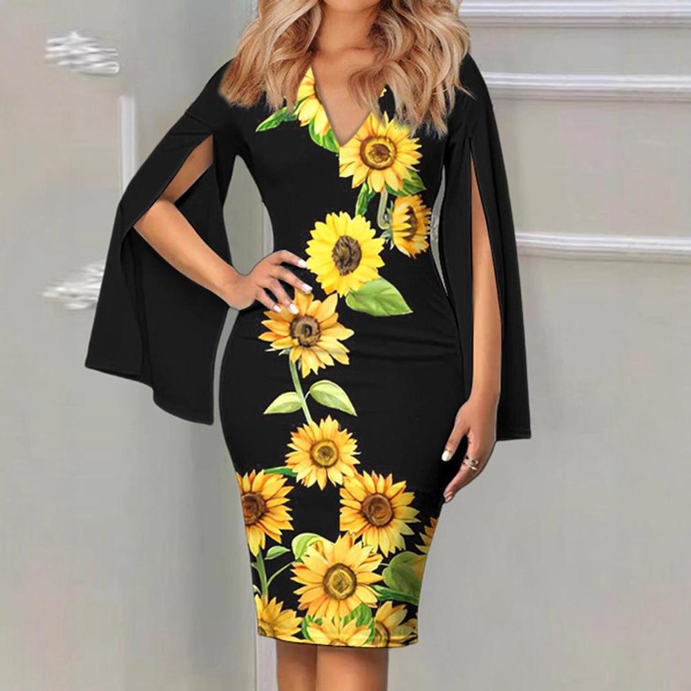 Summer V-neck temperament sexy fashion printed dress women's clothing