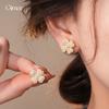 14k Electroplated Korean Version of Zircon Flower Pearl Stud Earrings Simple Earrings Women