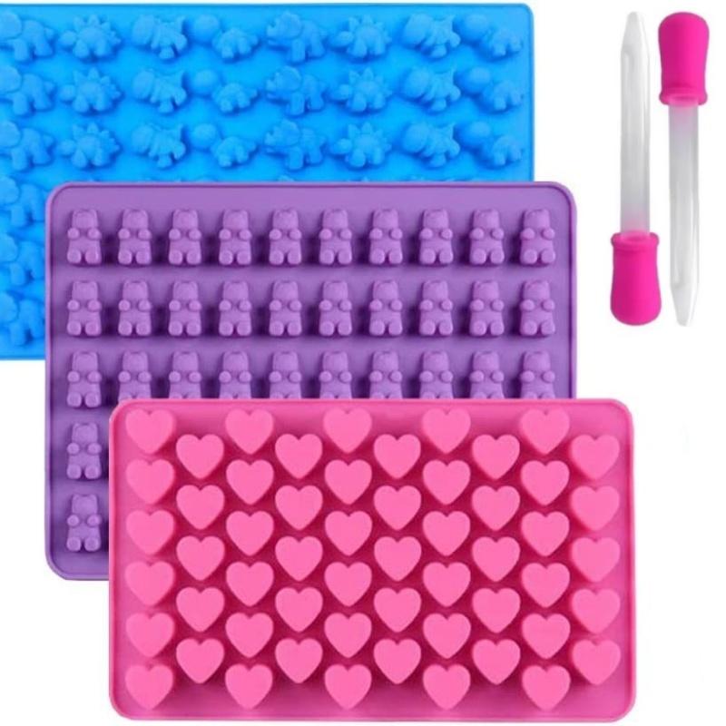 Gummy Bear Mold Silicone Chocolate Mold with 2pcs Dropper DIY Dinosaur/Bear/Heart and Mini Donuts Festival Party Baking Mold