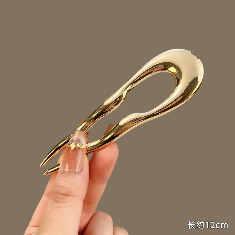 Vintage Metall U-förmige Haargabel Mode Geometrisch Unregelmäßig Legierung Haarspangen Clips Kopfschmuck Damen Mädchen Einfache Haarstäbchen Geschenke