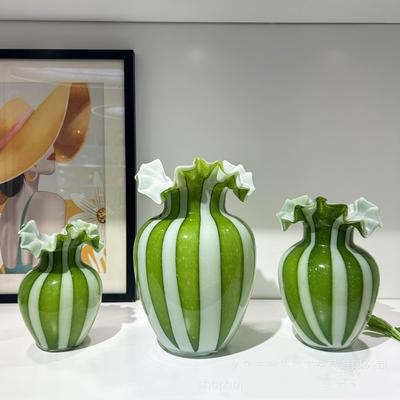 Striped Glass Vase Vintage Wavy Edge Flower Vase Floral Arrangement Accessories Flower Pot Terrarium Room Decoration Accessories
