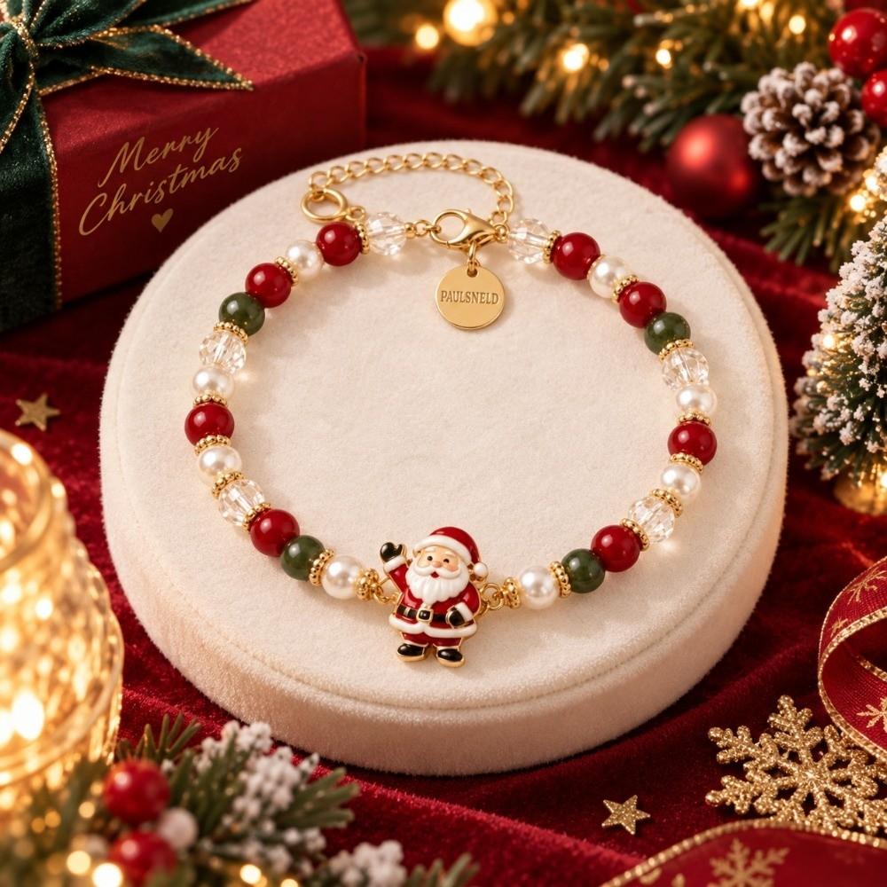 Santa Claus Crystal Beaded Bracelet Deer Women Bangle Christmas Themed Christmas Bracelets Girl