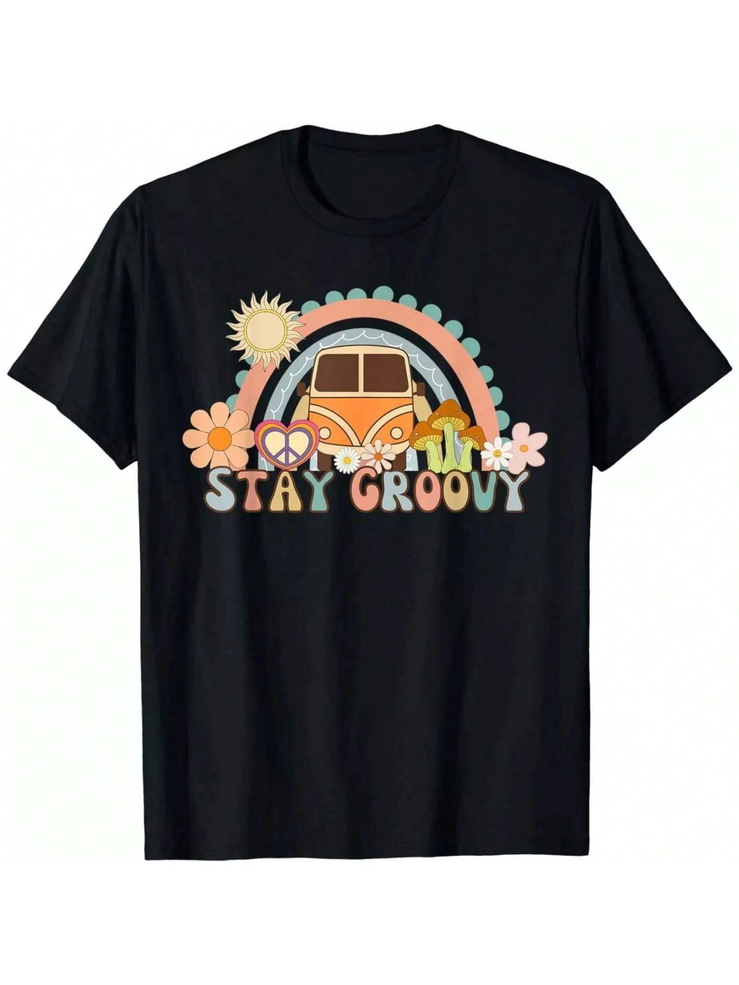 Preppy Tee Summer Hippie 70s T-Shirt Retro Stay Groovy Tee Retro 70s Hippie Positive Vibes Cool Vintage Cute Quote S разноцветный