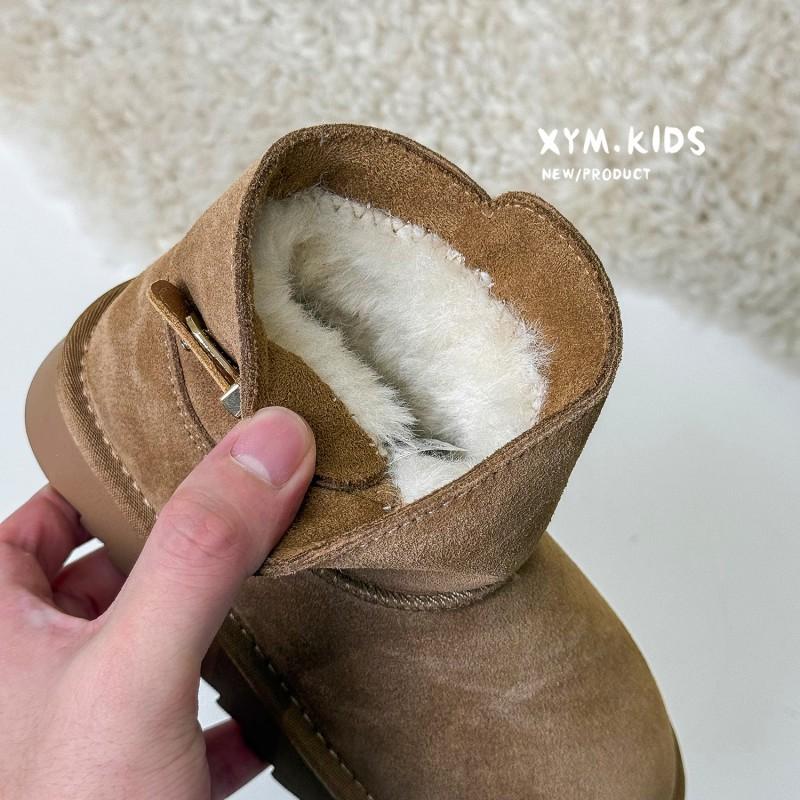 Kids Winter Snow Boots Boys Girls Warm Faux Suede Ankle With Buckle Thick Fleece Lining
