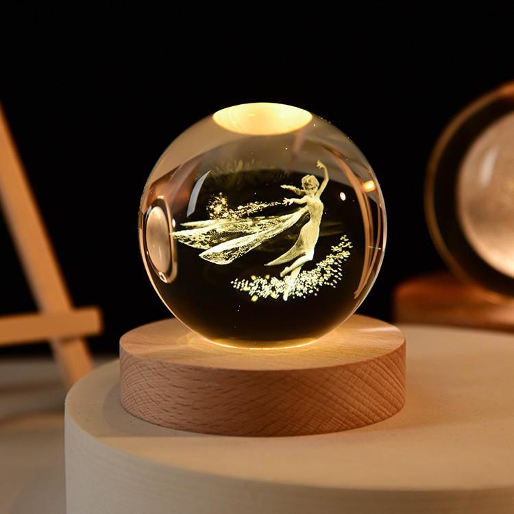 3D Crystal Lights Lamp Glowing Planetary Galaxy Night Light Crystal Ball Night Lights Bedside Light Home Decor Christmas Gift