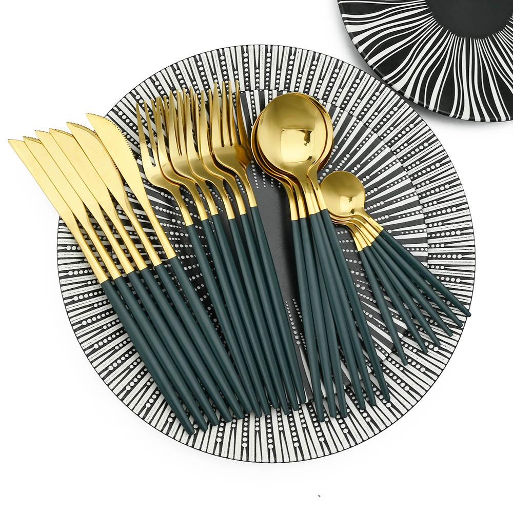 Dinnerware Set Dinner Knife Fork Spoon Tableware Set Stainless Steel Flatware Silverware Wedding Hotel Glossy Black Cutlery Set