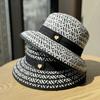 New Hepburn Style Fisherman Hat Children  Black and White Splicing Temperament Straw Hat Outdoor Sunscreen Sun Hat