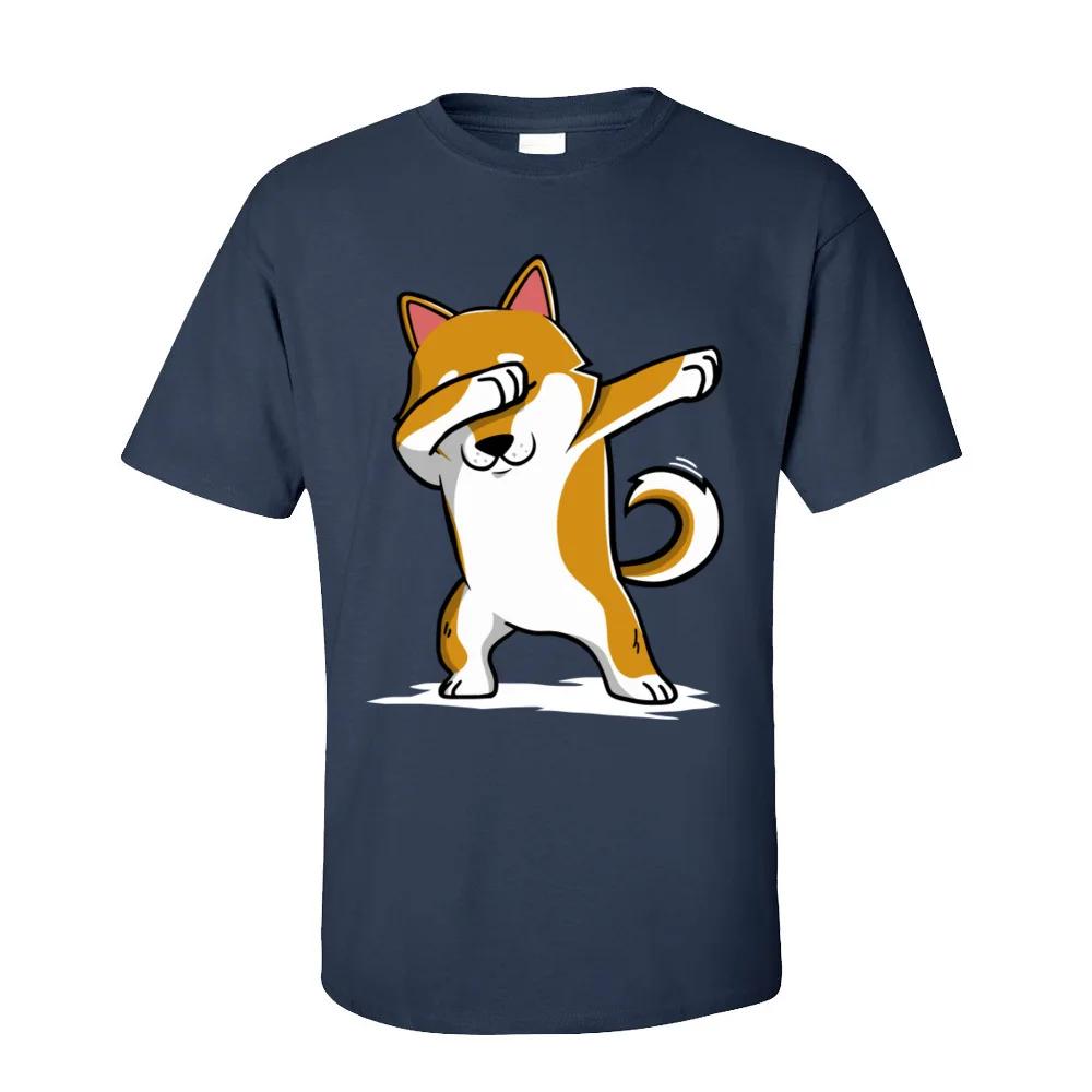 Funny Men's T-Shirt Shiba Inu Dabbing Tops Tees Discount Crew Neck Dance Tshirt Short Sleeve Cotton Casual T Shirt Wholesale