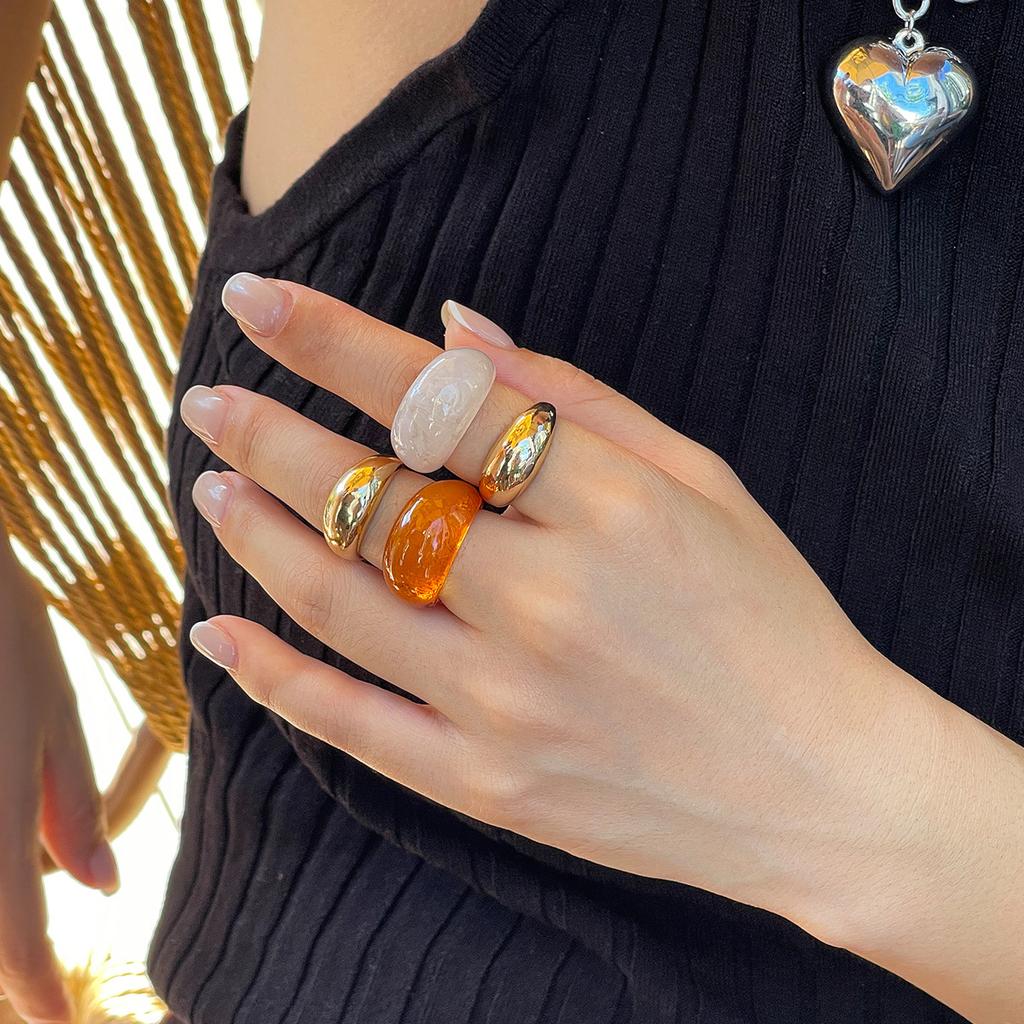 Bohemia 4Pcs/Set Vintage Smooth Colorful Resin Acrylic Round Joint Rings Open Rings for Women New Design Jewelry Gift