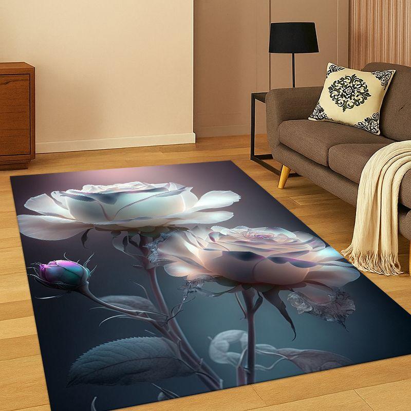 Romantic Rose Flower Daisy Cartoon Carpet Rug for Bedroom Living Room Sofa Playroom Doormat Home Decor,Kid Area Rug Non-slip