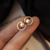 New Trendy Liu Yifei Same Pearl Stud Earrings Women's Simple Exquisite Small Geometric Circle Earrings High-end Earrings