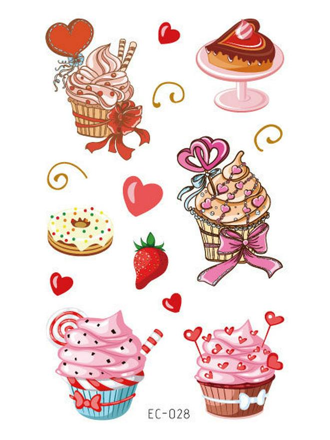 Wasserdichte Niedliche Eis & Donut Tattoo Aufkleber für Kindergeburtstage