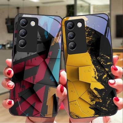 Geometric Pattern For Y72 33S 11 03 36 96 Lite 35 16 Iqoo 12 V40 SE 5G 29 40 21 30 X80 Pro Vivo Tempered Glass Phone Case Black