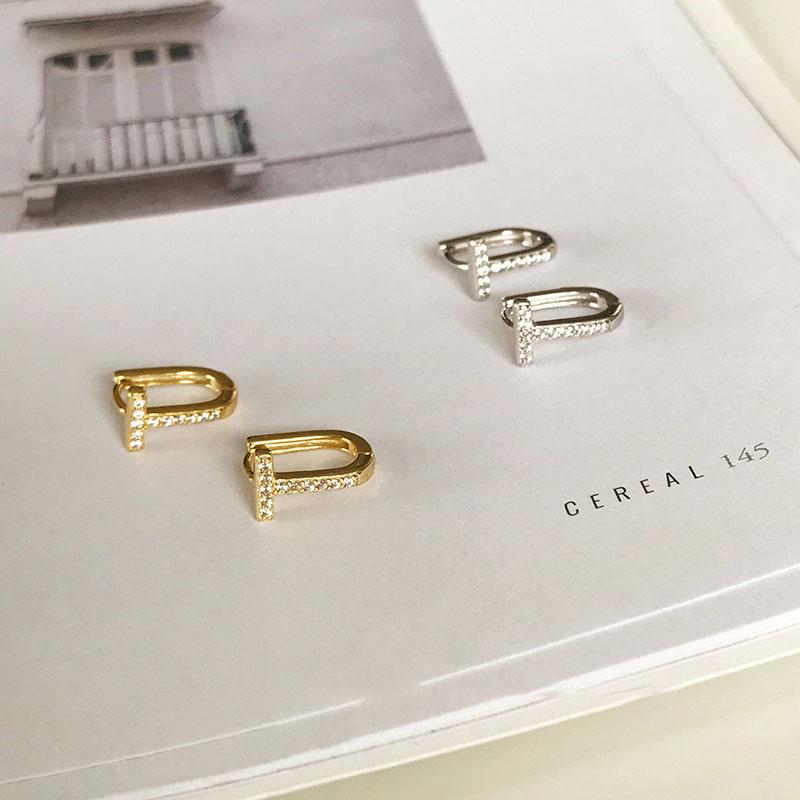 

Универсальный милый и крутой дизайн, манжеты для ушей из стерлингового серебра 925 пробы с золотым покрытием, Т-образные женские серьги, инкрустированные бриллиантами Platinum Earrings