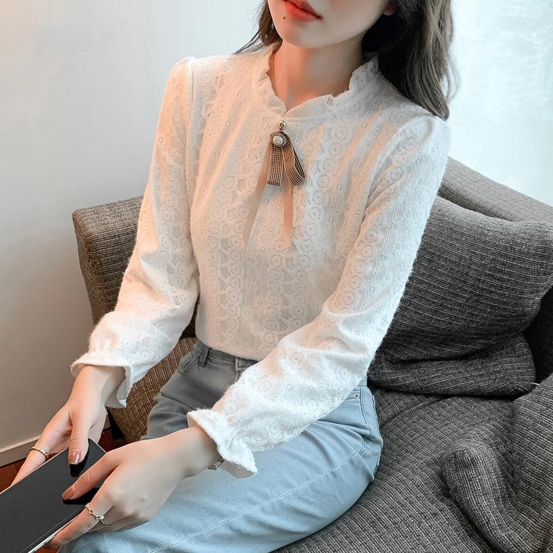 Women's Autumn/Winter Lace Half-High Neck Shirt with Velvet - 2023 Trendy Innerwear Fashion Top