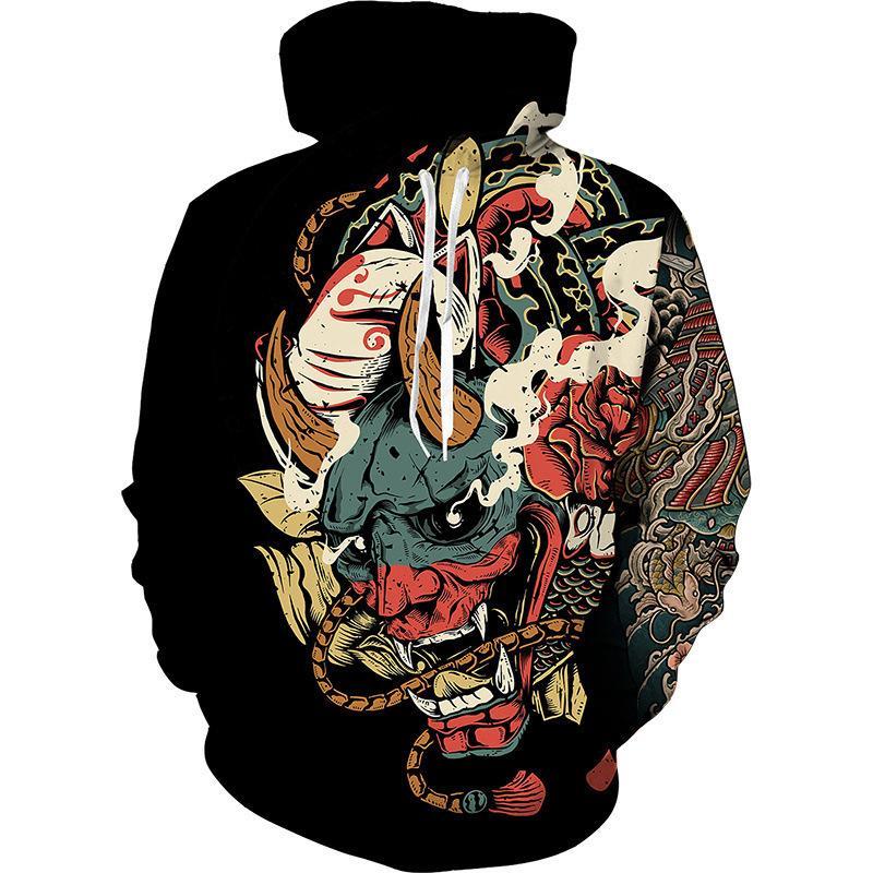 Trend Japanese Samurai Pattern Hoodies For Men Spring Autumn Long Sleeve Kids 3D Printed Pullover Loose Streetwear Harajuku Tops