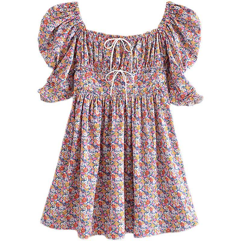 

Summer Retro Square Collar Girl s Dress Young Adult Florals Print 6592 as shown L