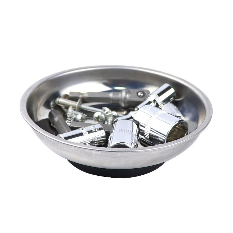 Circular Magnetic Tray Stainless Steel Parts Bowl Screw Storage Tool for Auto Repair with Strong Suction Pad Tools Organizer