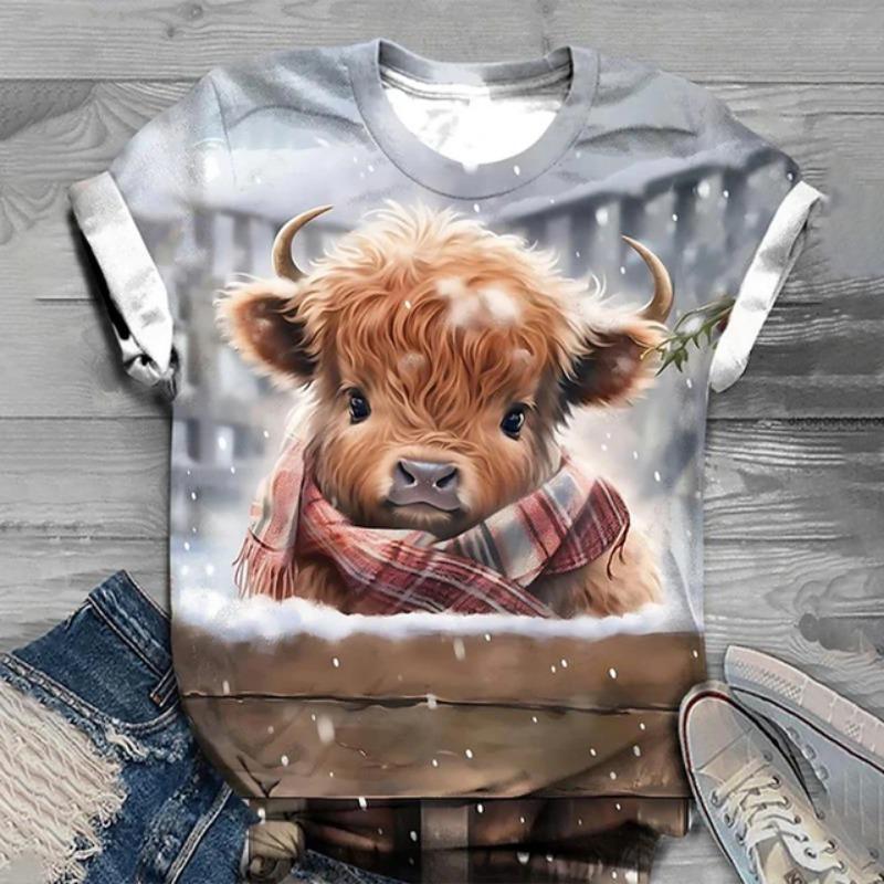 Summer Women's Fashionable Short Sleeve T-Shirts 3d Flower Print Round Neck Pullovers Loose Casual Tops Trendy Women Clothing